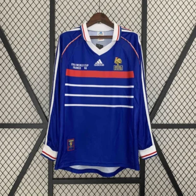 France Retro Soccer Jersey Home Long Sleeve Custom Shirt World Cup 1998