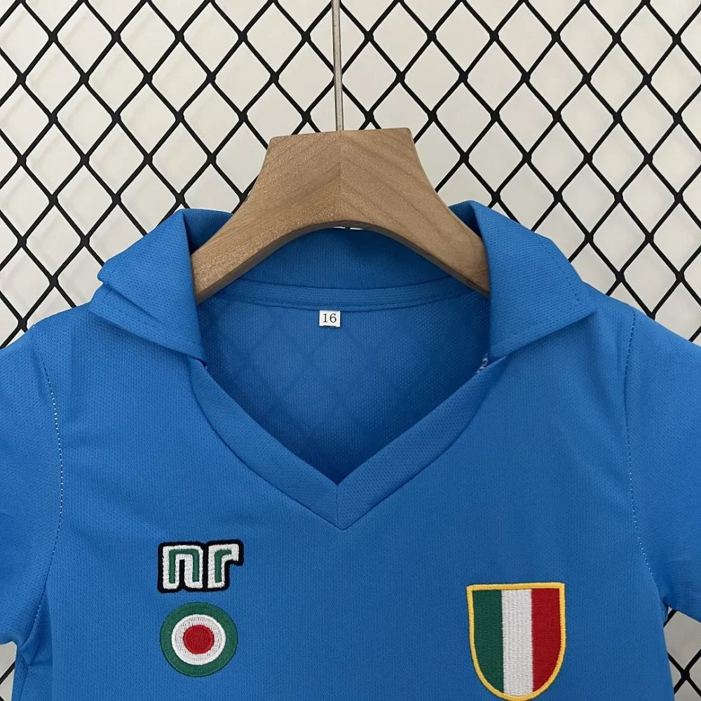 Napoli Retro Soccer Jersey Home Maradona Kids Kit Jerseys+Shorts 1987-88 - Image 4