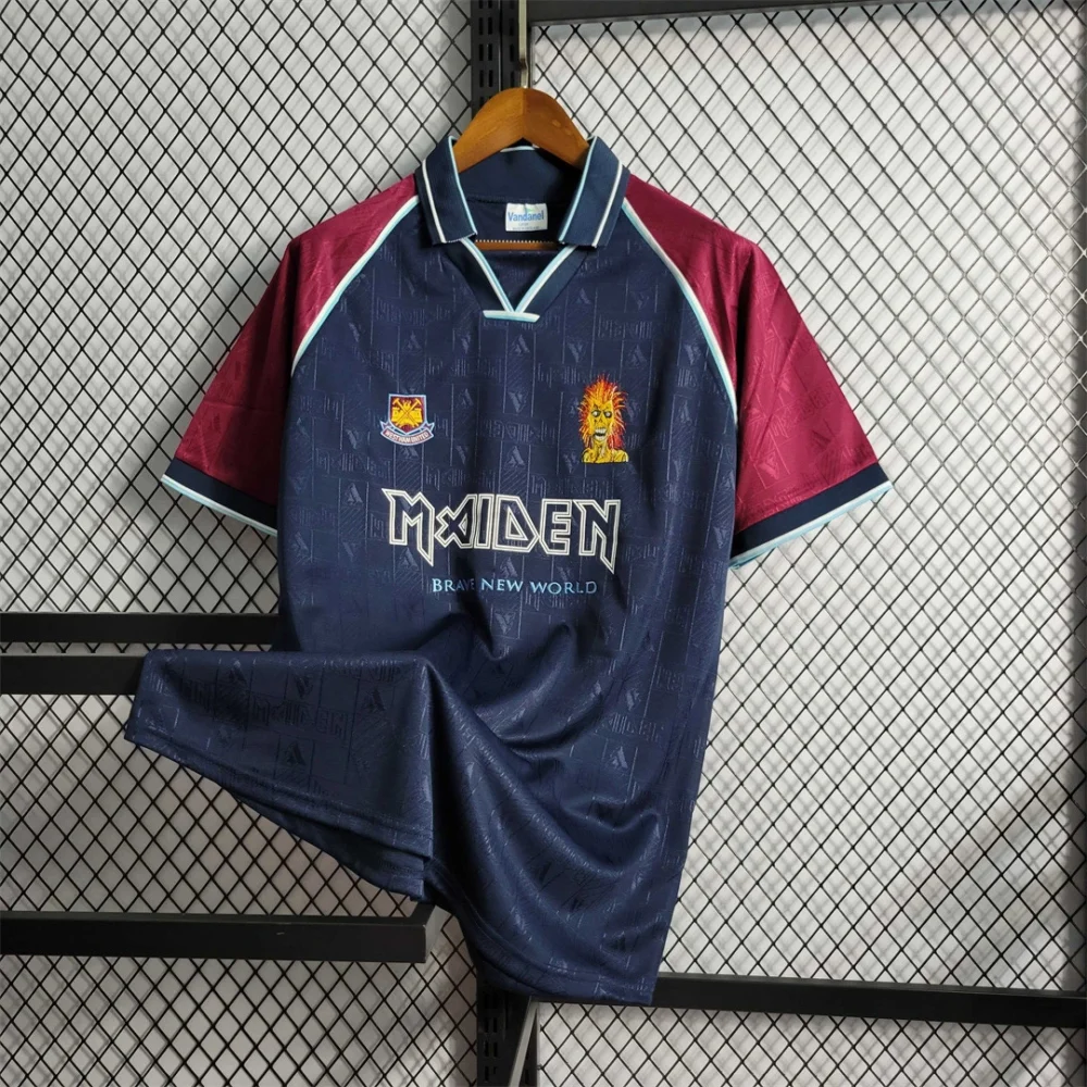 West Ham United Retro Football Jersey Iron Maiden Home Joint Board Shirt 1999/01 - Image 3