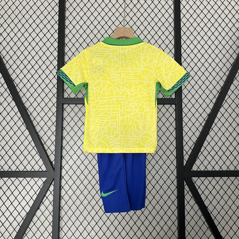 Brazil Home Soccer Uniform Kids Kit Jersey+Shorts Copa America 2024 - Image 2