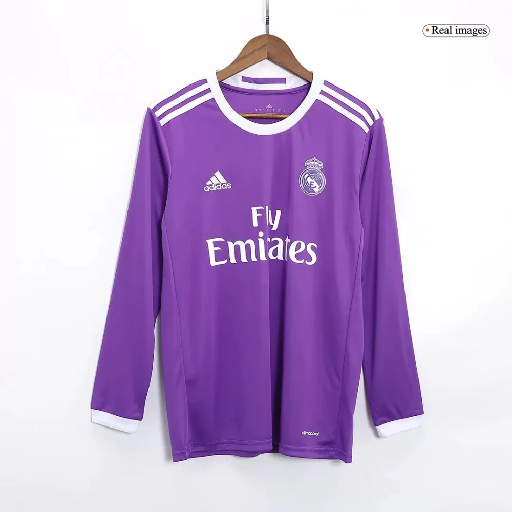 Real Madrid Retro Jersey Away Soccer Shirt Long Sleeve 2016/17 - Image 3