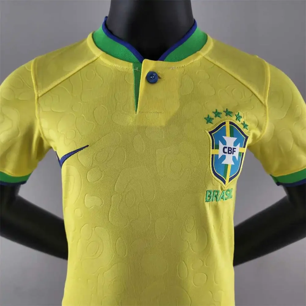 Brazil Retro Jersey Home Uniform Kids Kit Jersey+Shorts 2022 - Image 3
