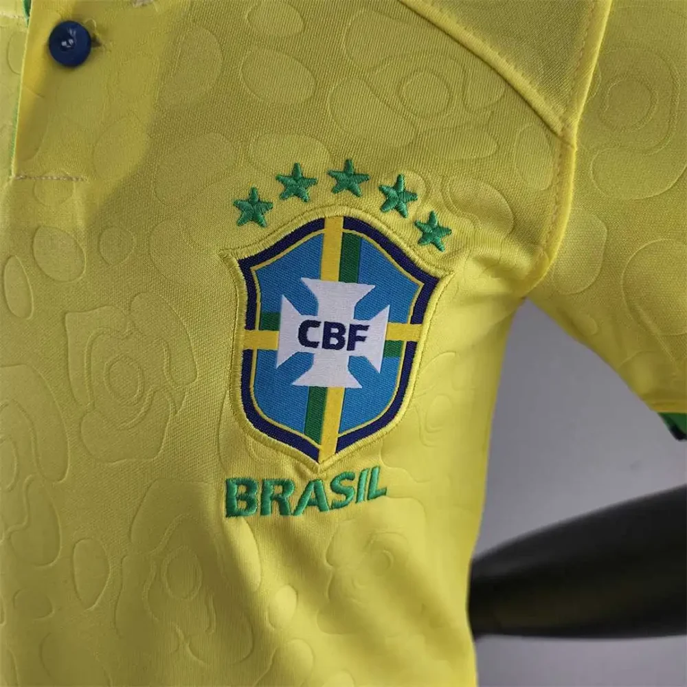 Brazil Retro Jersey Home Uniform Kids Kit Jersey+Shorts 2022 - Image 6