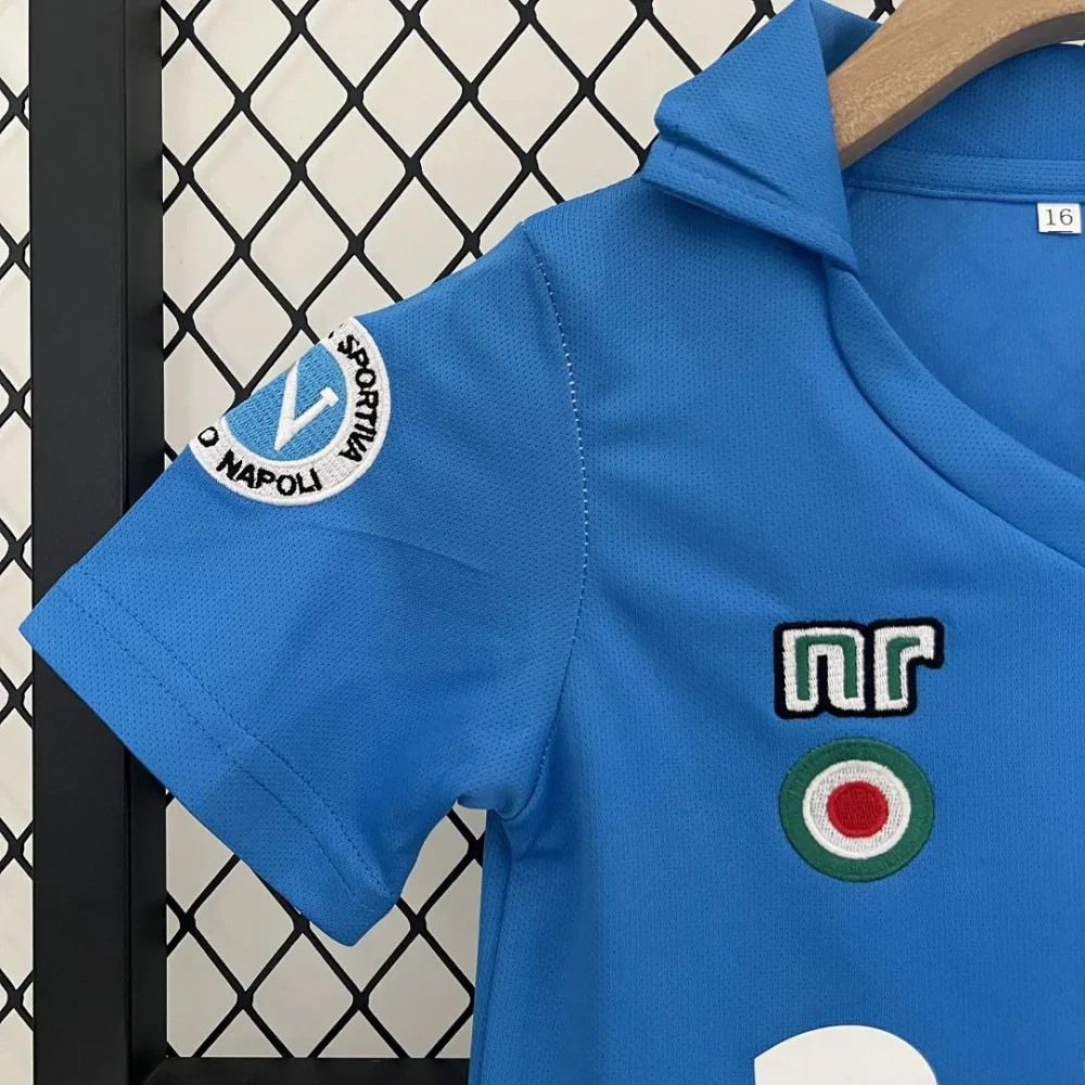 Napoli Retro Soccer Jersey Home Maradona Kids Kit Jerseys+Shorts 1987-88 - Image 3