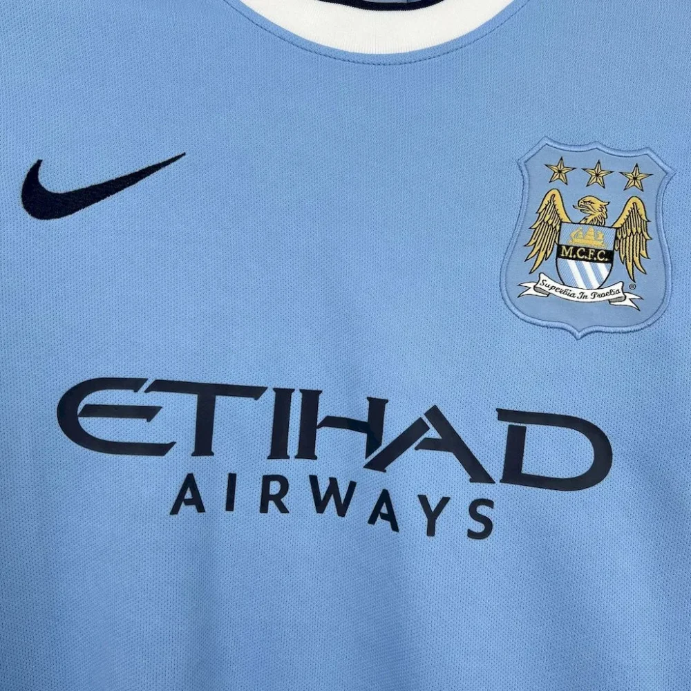 Manchester City Retro Home Football Jersey Shirt 2013/14 - Image 4