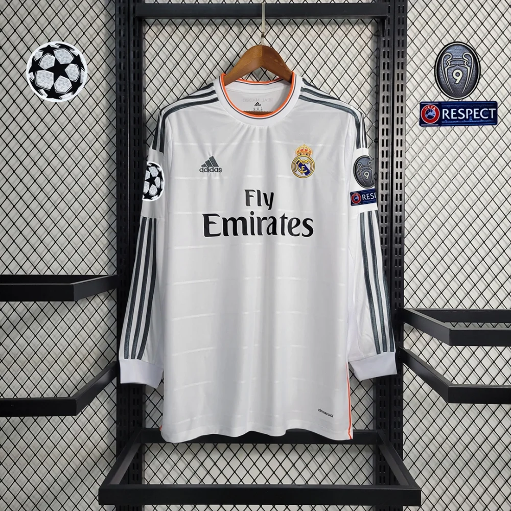 Real Madrid Retro Jersey Home Custom Long Sleeve Soccer Shirt 2013/14 - Image 3
