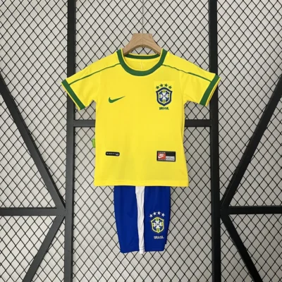 Brazil Retro Jersey Home Uniform Kids Kit Jersey+Shorts World Cup 1998