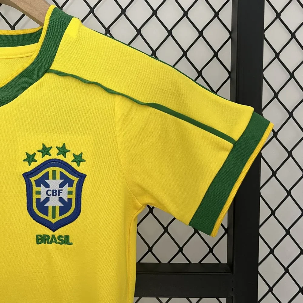 Brazil Retro Jersey Home Uniform Kids Kit Jersey+Shorts World Cup 1998 - Image 5