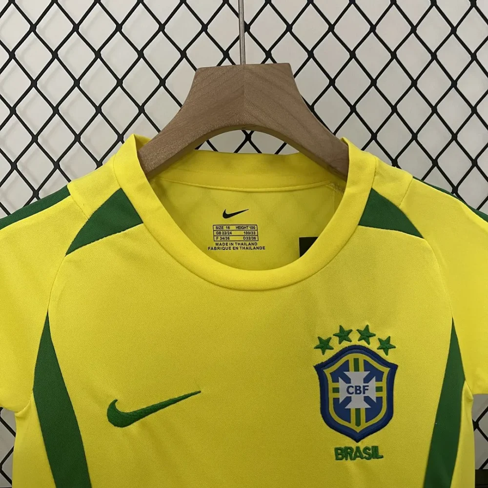 Brazil Retro Jersey Home Uniform Kids Kit Jersey+Shorts World Cup 2002 - Image 3