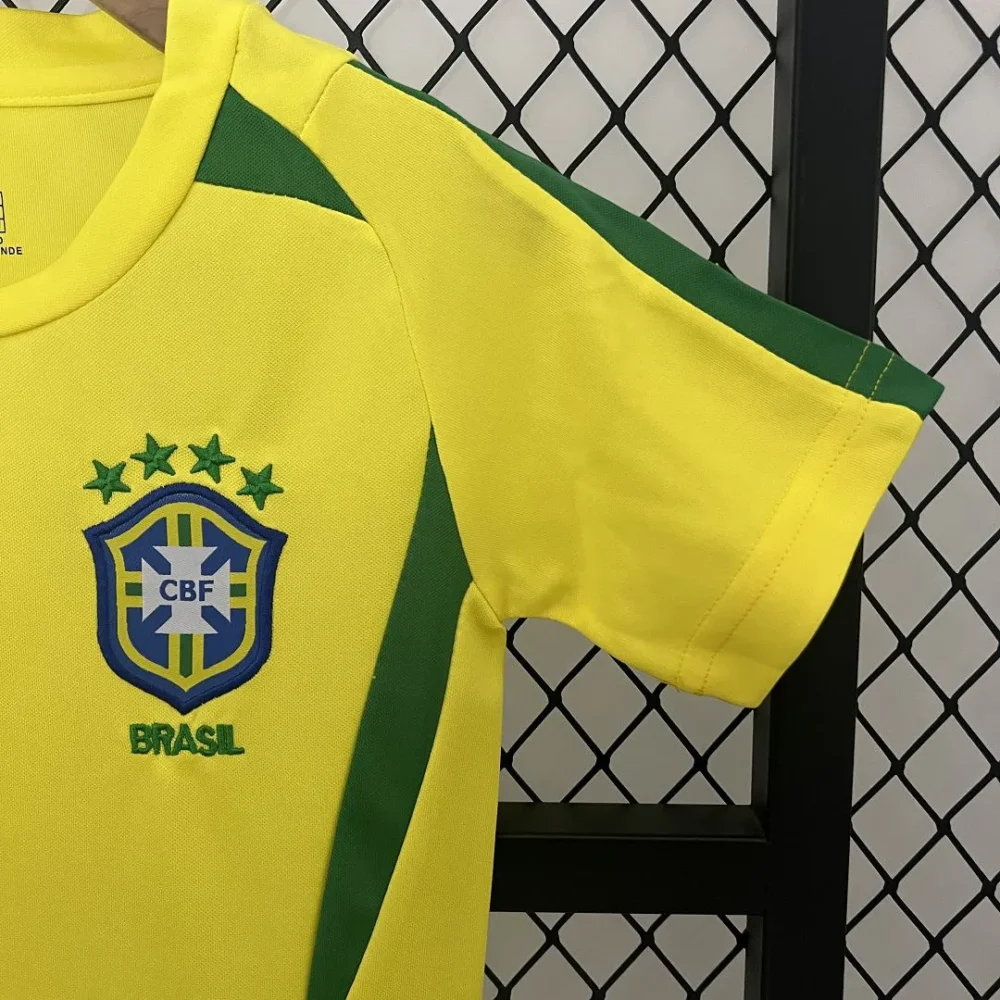 Brazil Retro Jersey Home Uniform Kids Kit Jersey+Shorts World Cup 2002 - Image 4