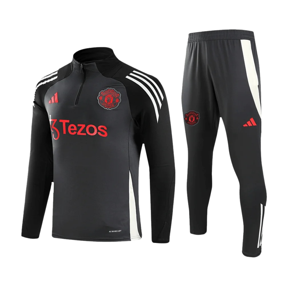 Kids Manchester United 1/2 Zipper Sweat Kit(Top+Pants) Black 2024/25