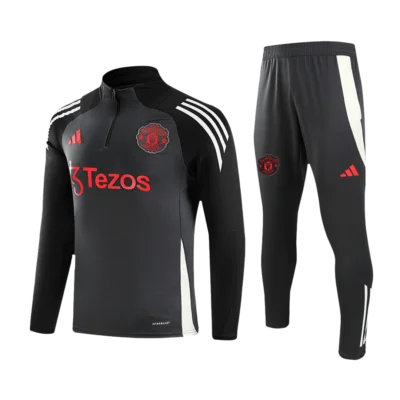 Kids Manchester United 1/2 Zipper Sweat Kit(Top+Pants) Black 2024/25