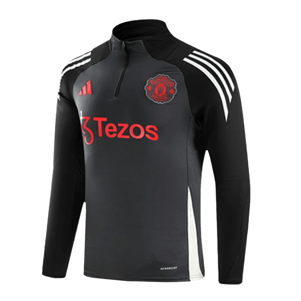 Kids Manchester United 1/2 Zipper Sweat Kit(Top+Pants) Black 2024/25 - Image 3