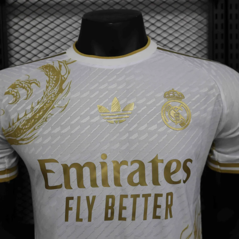 Real Madrid Authentic Soccer Jersey Golden Dragon White Special Edition Shirt 2024/25 - Image 3