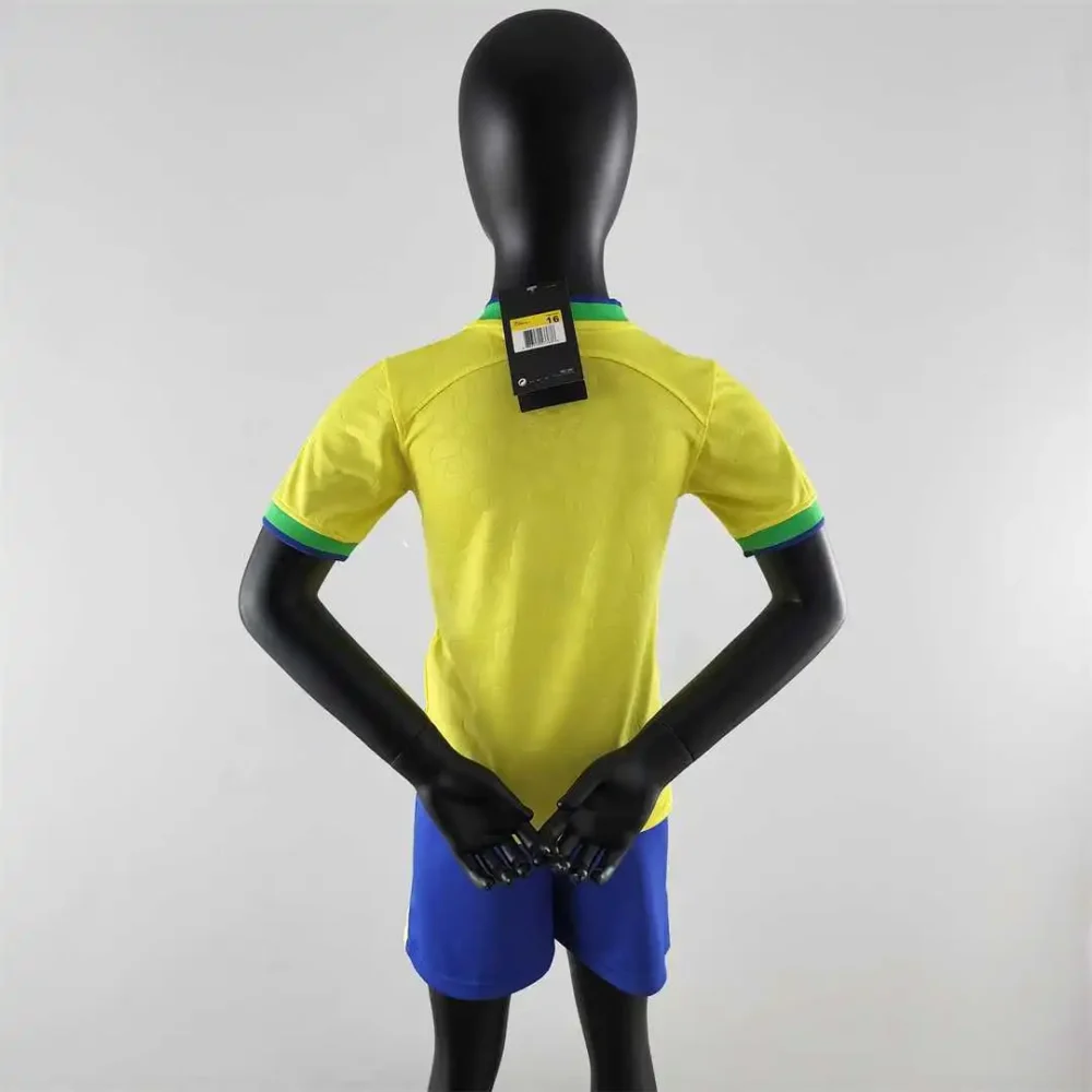 Brazil Retro Jersey Home Uniform Kids Kit Jersey+Shorts 2022 - Image 2