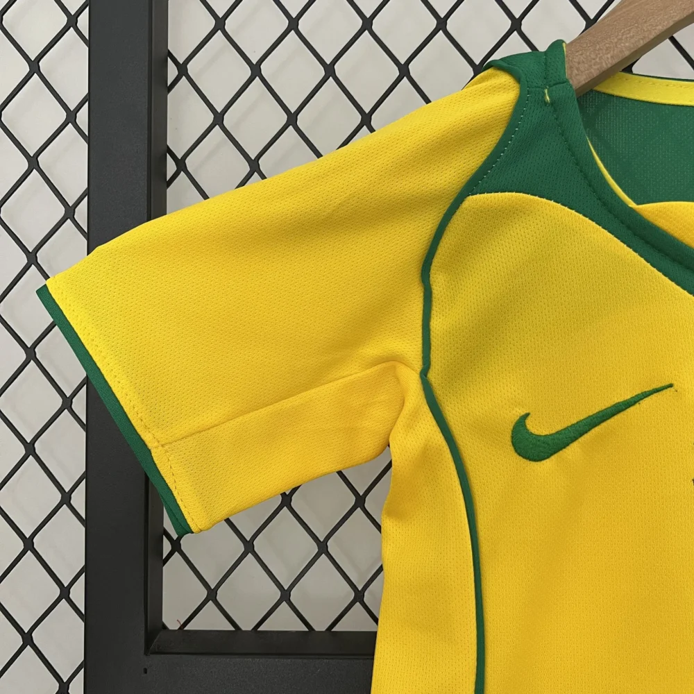 Brazil Retro Jersey Home Uniform Kids Kit Jersey+Shorts 2004 - Image 4