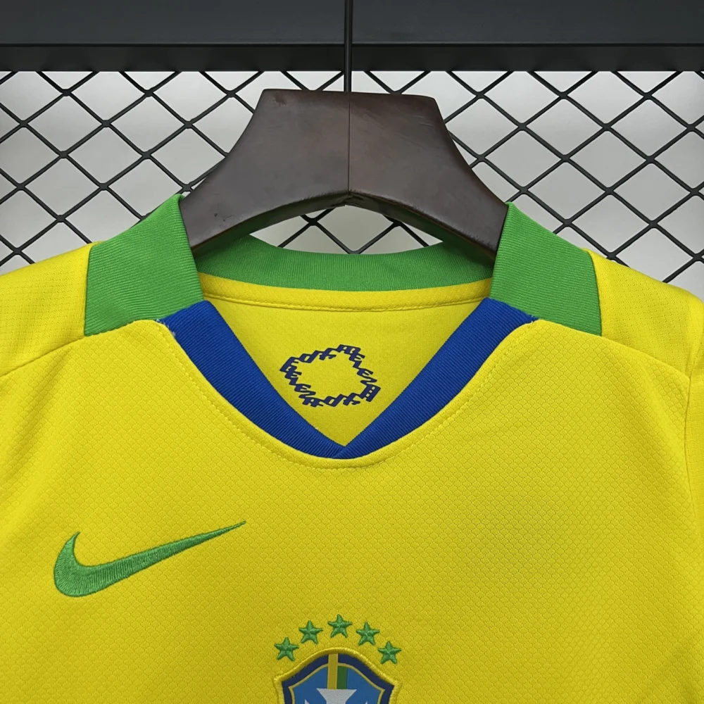 Brazil Home Soccer Uniform Kids Kit Jersey+Shorts 2025 - Image 3