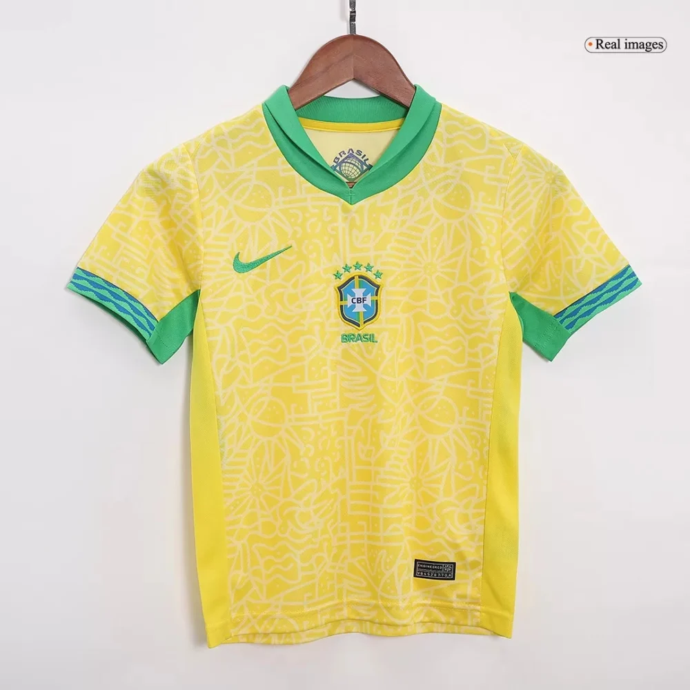 Brazil Home Soccer Uniform Kids Kit Jersey+Shorts Copa America 2024 - Image 3