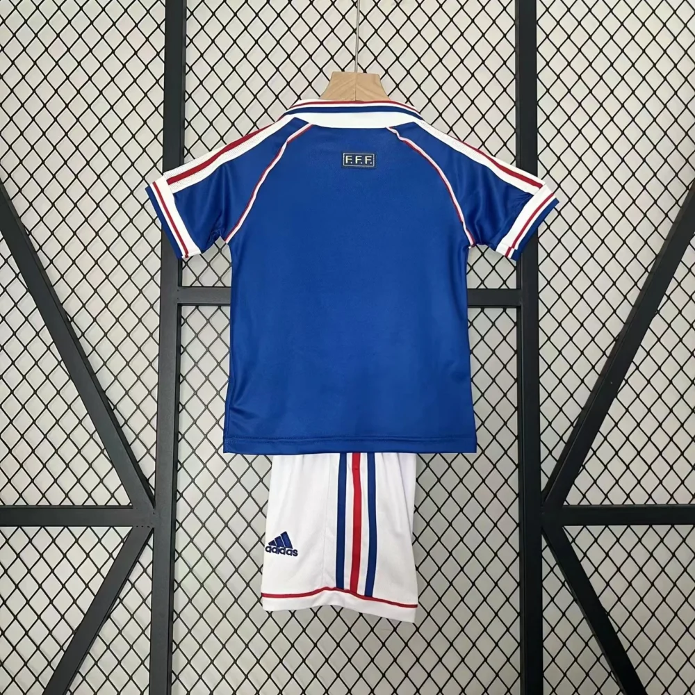 France Retro Home Kids Kit Jersey+Shorts Custom Shirt World Cup 1998 - Image 2