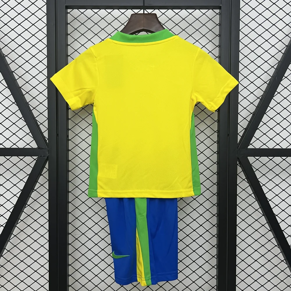 Brazil Home Soccer Uniform Kids Kit Jersey+Shorts 2025 - Image 2