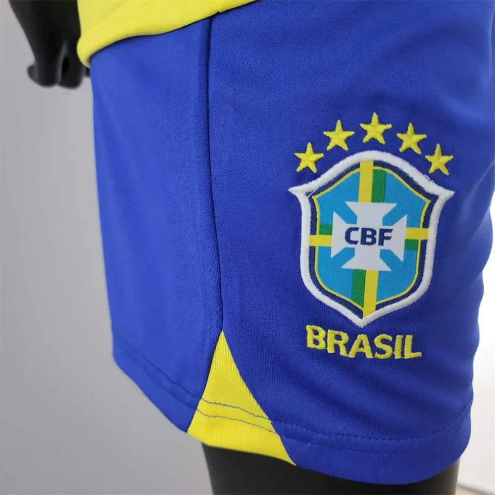 Brazil Retro Jersey Home Uniform Kids Kit Jersey+Shorts 2022 - Image 7