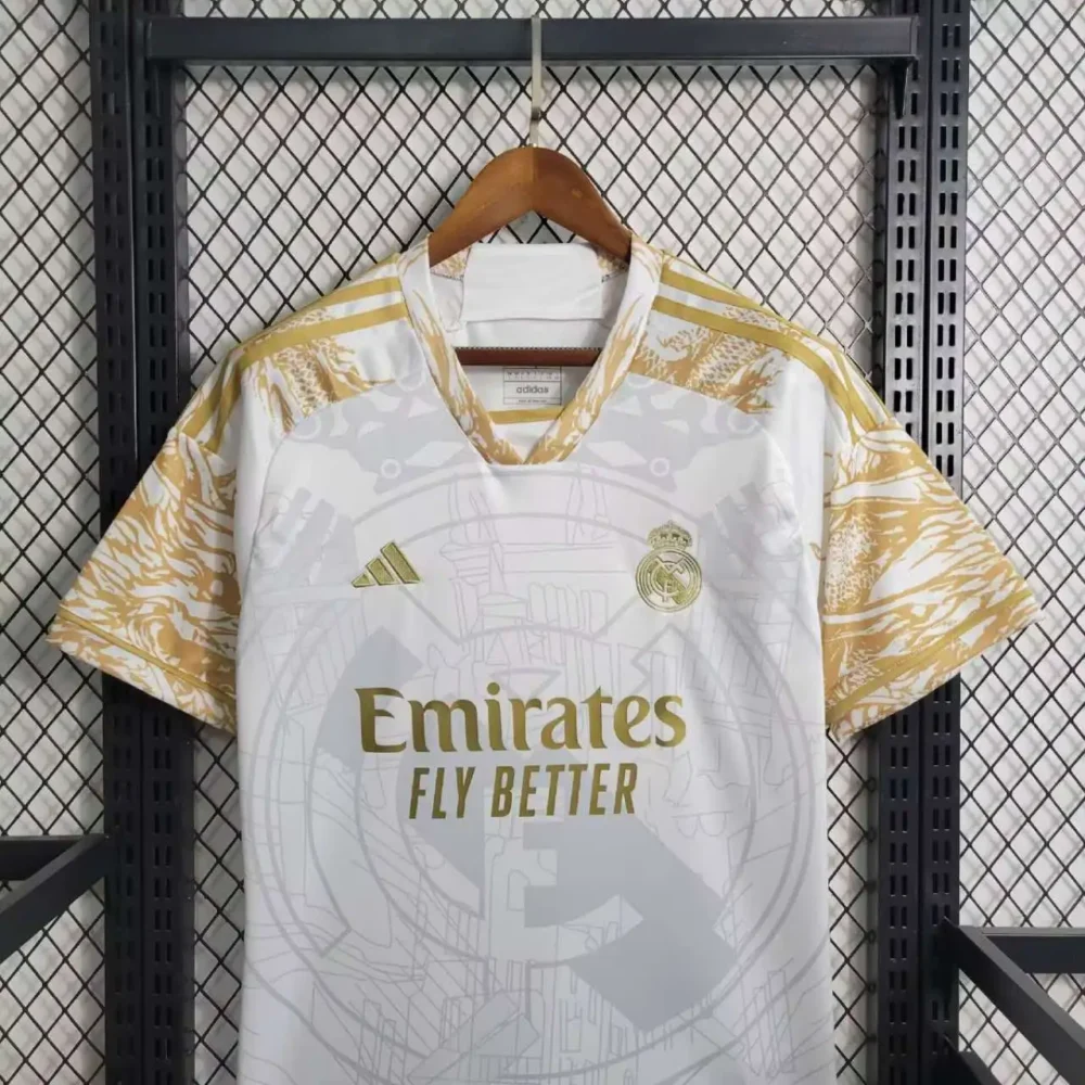 Real Madrid Soccer Jersey Golden & White Custom Shirt 2023/24 - Image 3