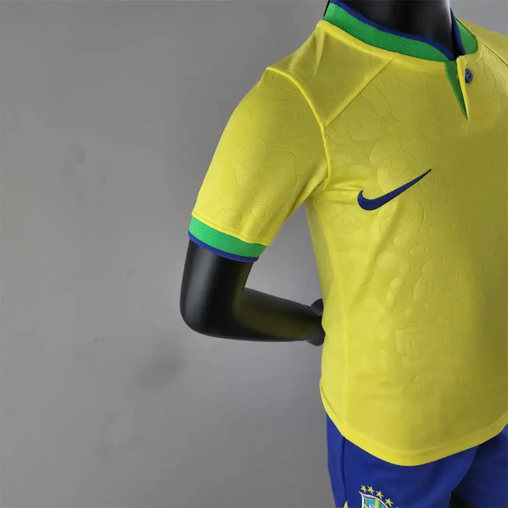 Brazil Retro Jersey Home Uniform Kids Kit Jersey+Shorts 2022 - Image 8