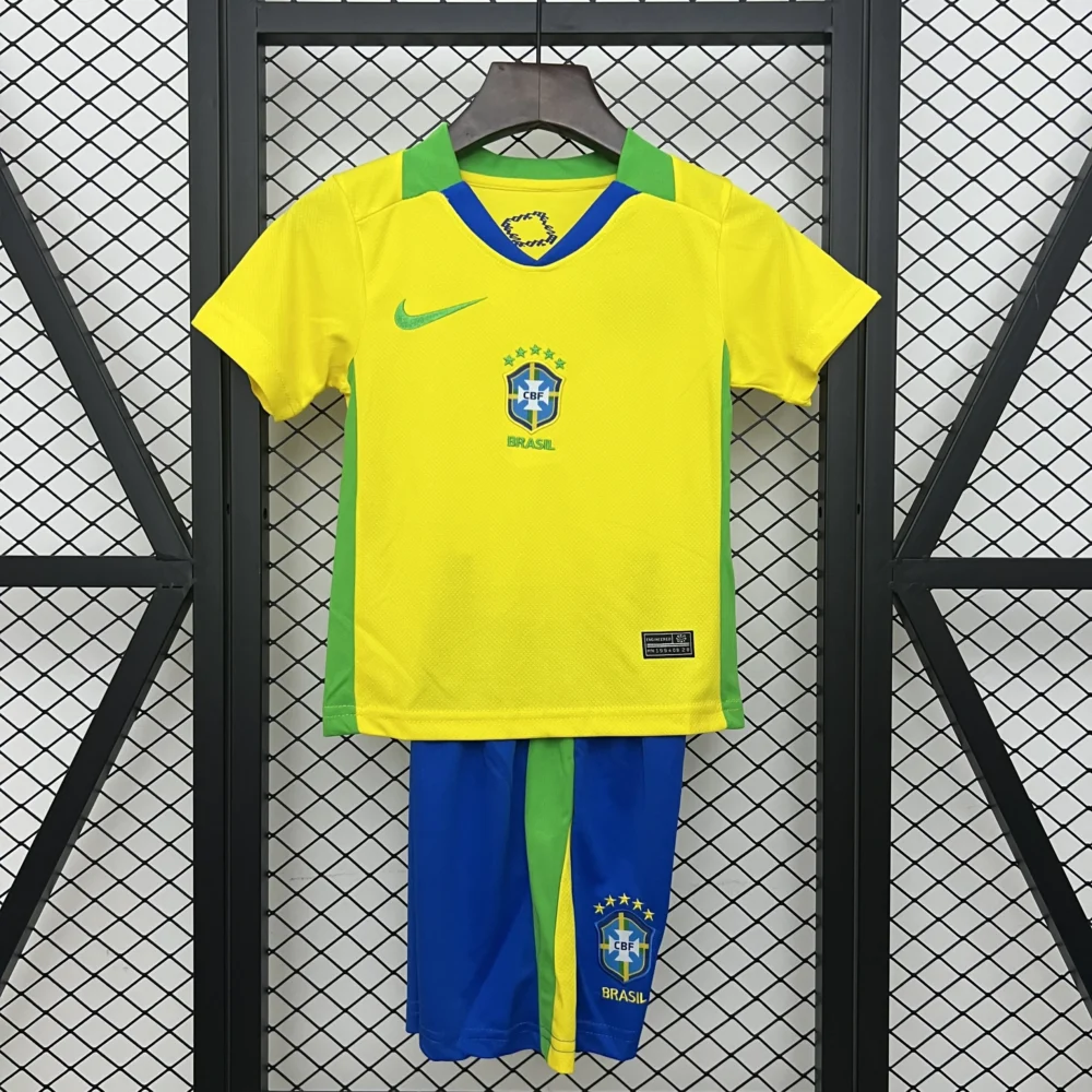 Brazil Home Soccer Uniform Kids Kit Jersey+Shorts 2025