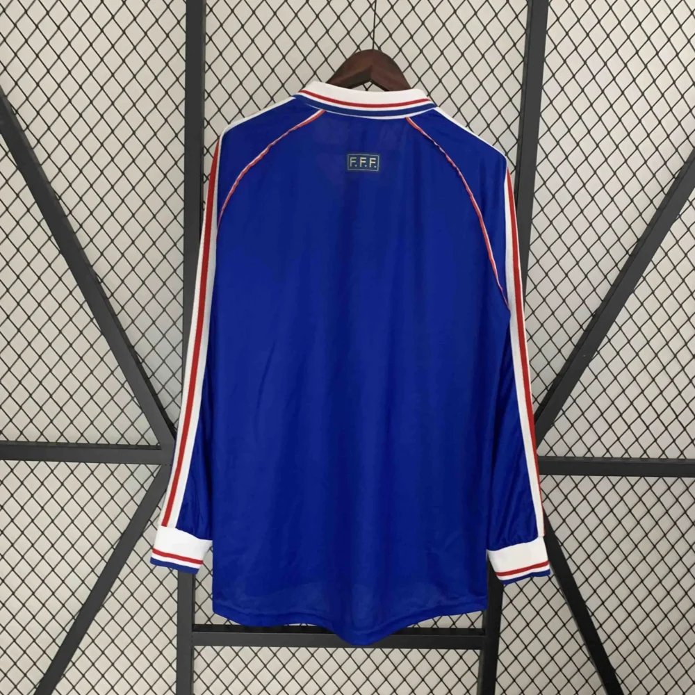 France Retro Soccer Jersey Home Long Sleeve Custom Shirt World Cup 1998 - Image 2