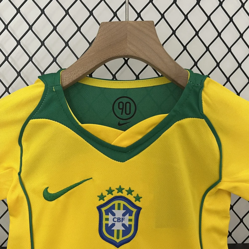 Brazil Retro Jersey Home Uniform Kids Kit Jersey+Shorts 2004 - Image 3